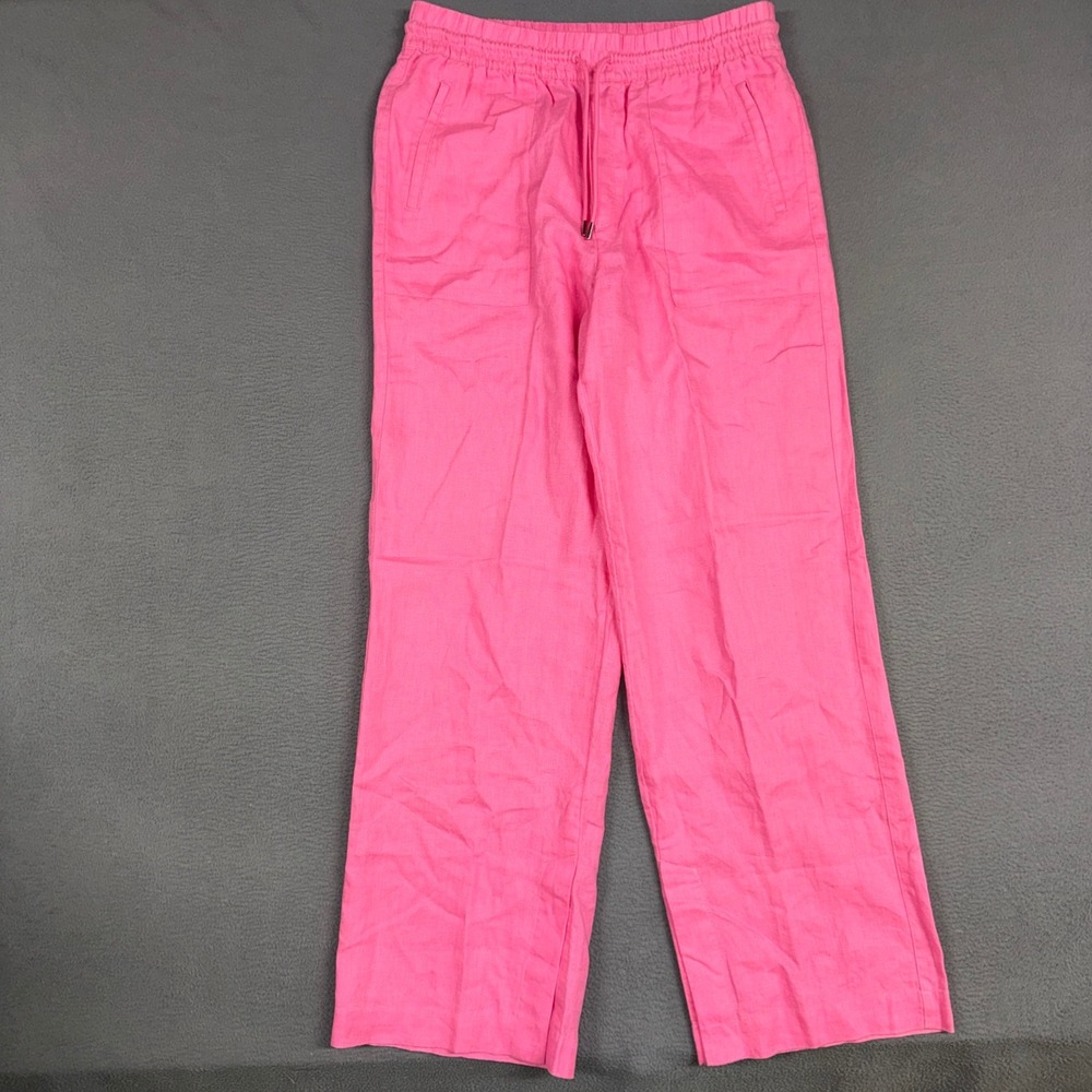 Athleta Retreat Linen Pants Women Large Tall Pink Wide Leg Drawstring Stretch